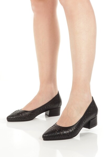 Modabuymus Тіран Чорний Натуральна Шкіра Стилет Короткий Товстий Каблук Літнє Взуття