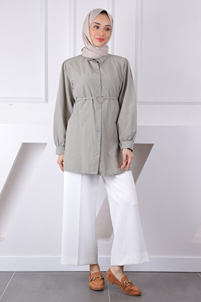 İmajButik Τονίκ με κουμπιά με χακί ζώνη