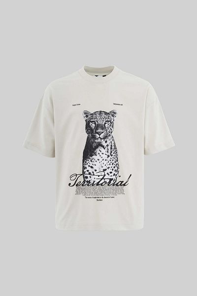 Machinist Men's Leopard Printed Oversize Space Gray T-Shirt
