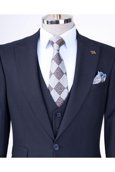 TerziAdemAltun Italian Style Jacket Vest Pants Suit Navy T8621
