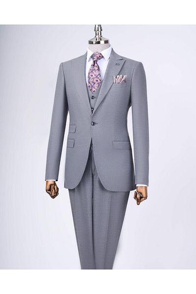 TerziAdemAltun Anthracite Italian Style Slim Fit Jacket Vest and Pants Set - T11486