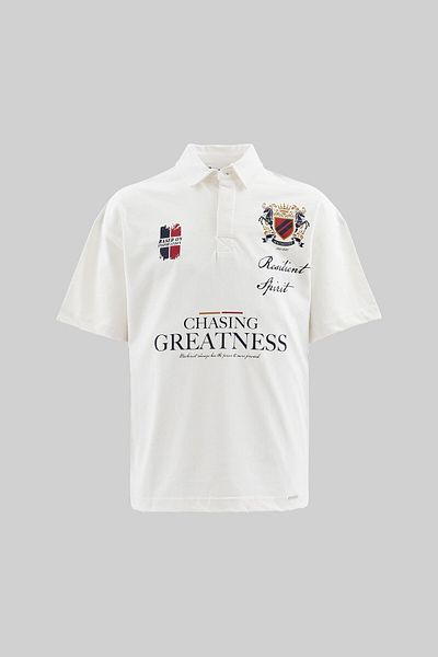 Machinist Men's Printed and Washed Polo Oversize Ecru T-Shirt