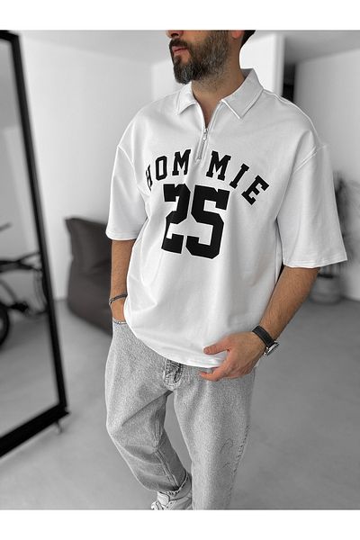BYBASICMAN White 25 Printed Half Zipper T-Shirt Lb-2009
