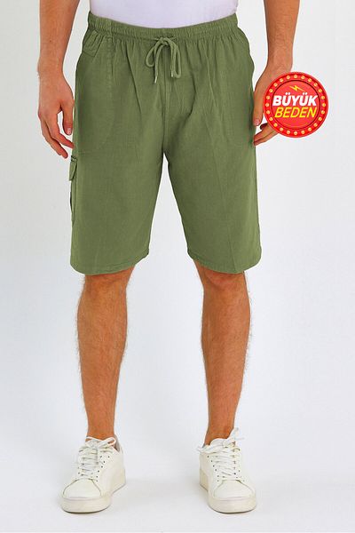 Dechers Men's Cargo Pocket Large Size 100% Cotton Linen Look Shorts E202