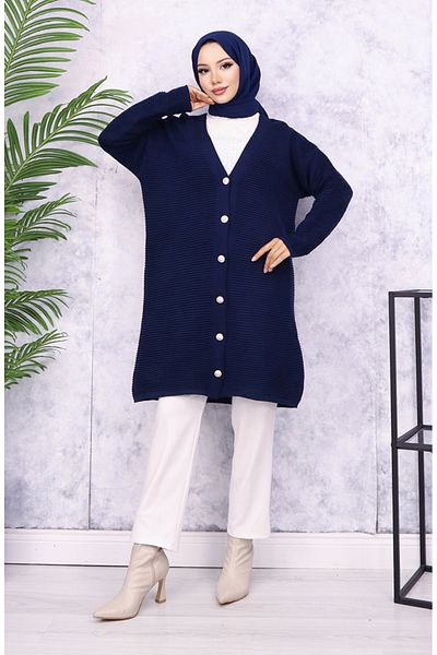 sefamerve Ζακέτα με κουμπιά με λεπτομέρειες 3091-01 Navy Blue