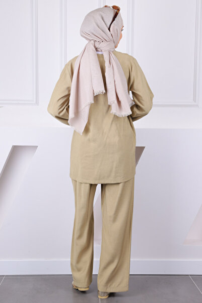 İmajButik Oil Green Front Tie Kimono Suit with Pants