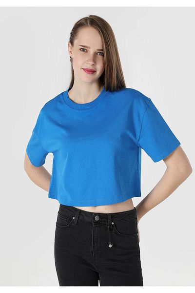 Colin's Tricou albastru cu mânecă scurtă pentru femei, cu croiala normală