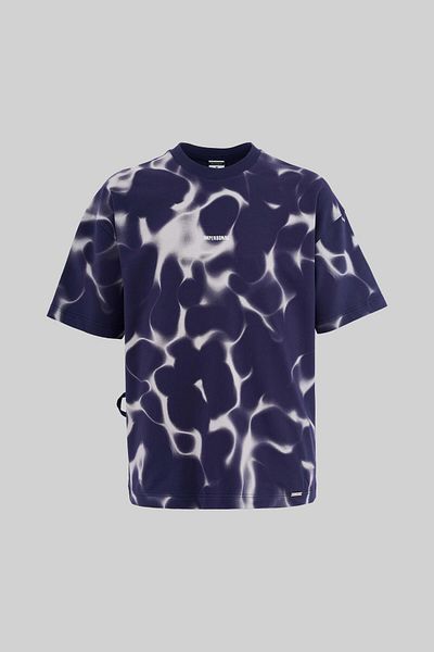 Machinist Men's All over Abstract Pattern Printed Oversize Navy Blue T-Shirt