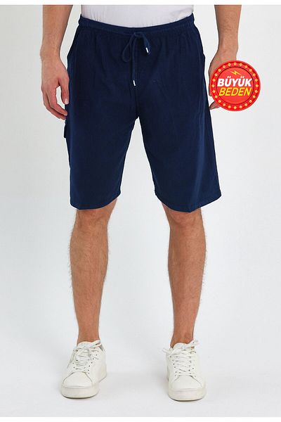 Dechers Men's Cargo Pocket Large Size 100% Cotton Linen Look Shorts E202