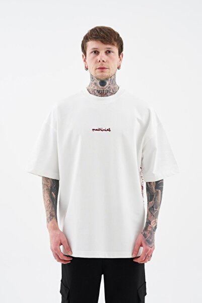 Machinist Men's Rug Pattern Flock Printed Oversize Ecru T-Shirt