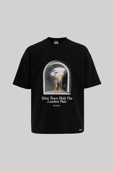 Machinist Men's Golden Tears Printed Oversize Black T-Shirt