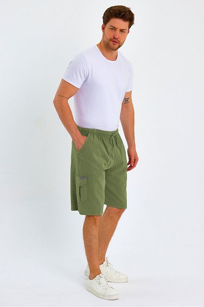 Dechers Men's Cargo Pocket Large Size 100% Cotton Linen Look Shorts E202