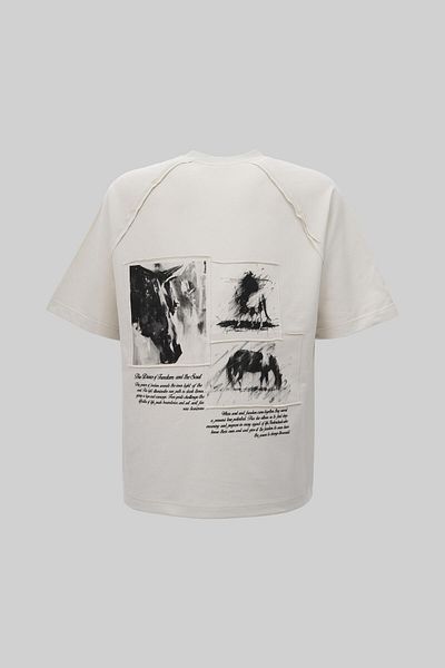 Machinist Men's Horse Printed Oversize Space Gray T-Shirt