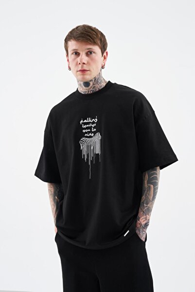 Machinist Ανδρικό μπλουζάκι με στάμπα και ζέβρα, μαύρο, oversize