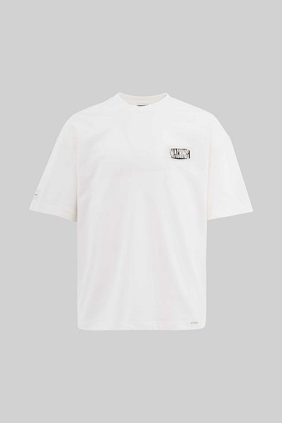 Machinist Men's Patchwork and Embroidered Oversize Ecru T-Shirt