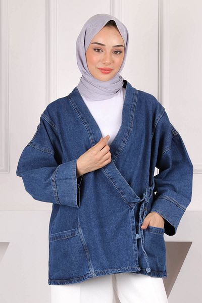 İmajButik Μπουφάν τζιν με τσέπες σε μπλε ναυτικό