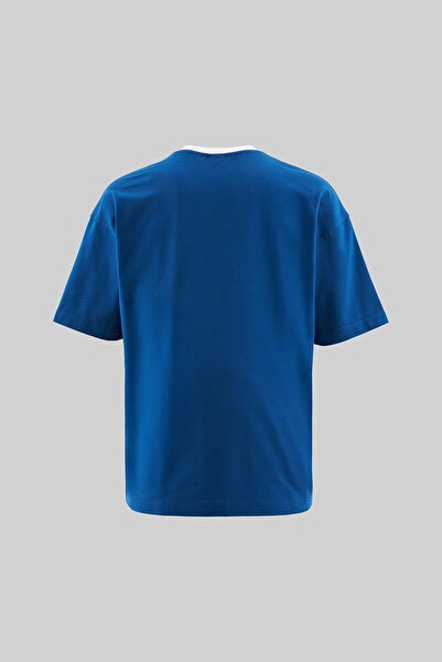 Machinist Чоловіча кольорова та технічна вишита футболка оверсайз Yeni İndigo Tişört