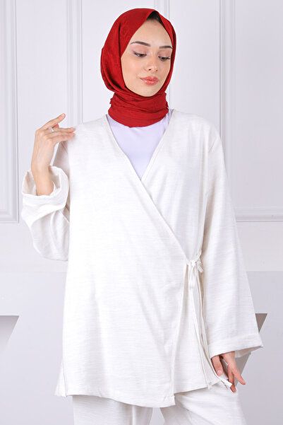 İmajButik Cream Front Tie Kimono Pants Suit