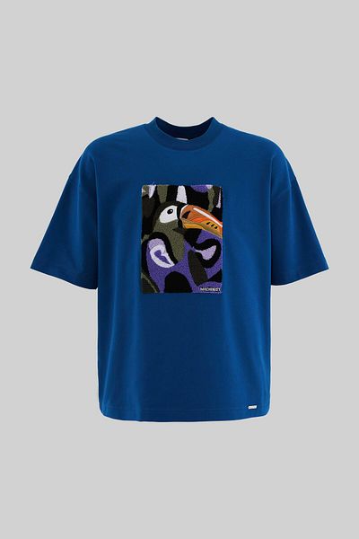 Machinist Men's Parrot Embroidered Oversize Indigo T-Shirt