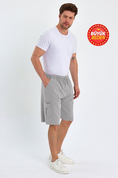Dechers Ανδρικό σορτς Cargo Pocket Plus Size 100% βαμβακερό λινό E202