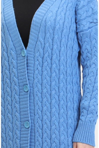 sefamerve Düğmeli Uzun Triko Hırka 0377-02 Mavi