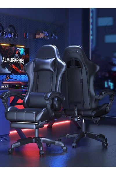 ALMUFARREJ Gaming Chair Adjustable Computer Chair PC Office PU Leather High Back Lumbar Headre