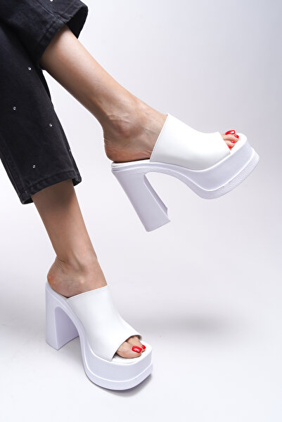 Riccon Παντόφλες Ψηλοτάκουνες - Edkiasha Γυναικείες Λευκές 00121001