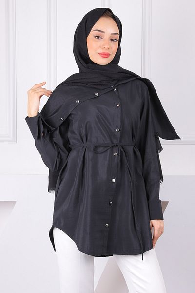 İmajButik Modal Tunic with Black Collar Detail
