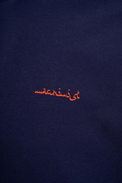 Machinist Чоловіча футболка оверсайз з принтом на спині та рукавах, темно-синього кольору