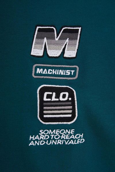 Machinist Men's Striped Collar And Embroidered Oversized Oil Green T-Shirt