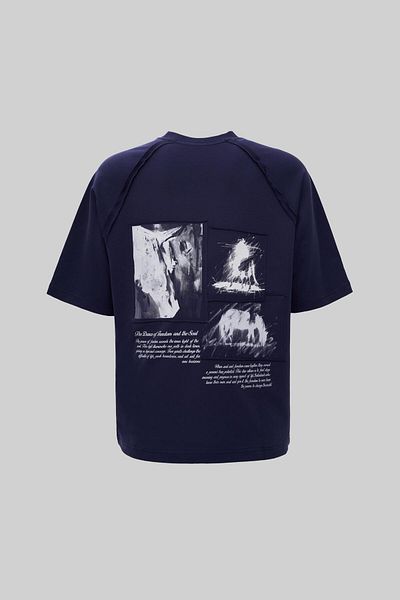 Machinist Men's Horse Printed Oversize Navy Blue T-Shirt