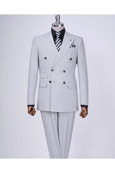 TerziAdemAltun Gray Italian Style Slim Fit Double Breasted Jacket and Pants Set - T11799