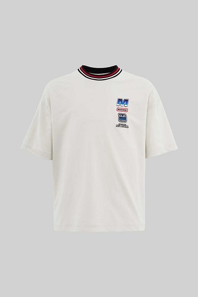 Machinist Men's Striped Collar and Embroidered Oversize Space Gray T-Shirt