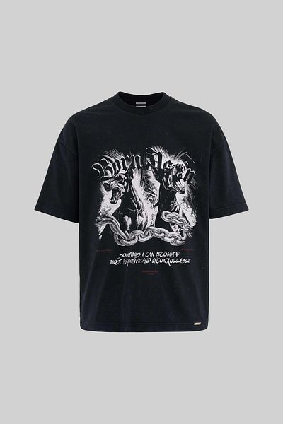 Machinist Men's Doberman Graphic Printed Washable Oversize Black T-Shirt