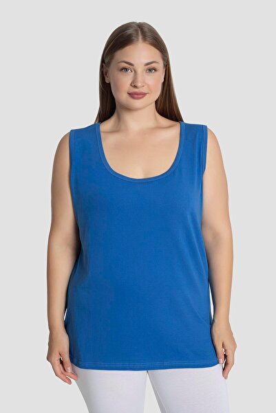 Arma Yıldız Blue Plus Size Thick Strap Sleeveless Cotton-Lycra Tank Top