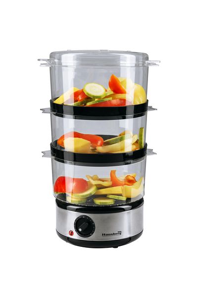 Hausberg Ατμομάγειρας HB-1355, Ισχύς 400 W, 7,2 L, 3 αφαιρούμενοι δίσκοι, χωρητικότητα: 2,4 L / δίσκος