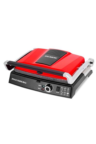 Hausberg Grill electric HB633RS, 2000-2200 W, placi antiaderente, 30x24.5 cm, termostat, Rosu