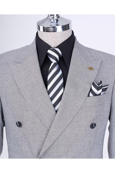 TerziAdemAltun Italian Style Slim Fit Men's Double-Breasted Jacket Pants Suit Black T12980