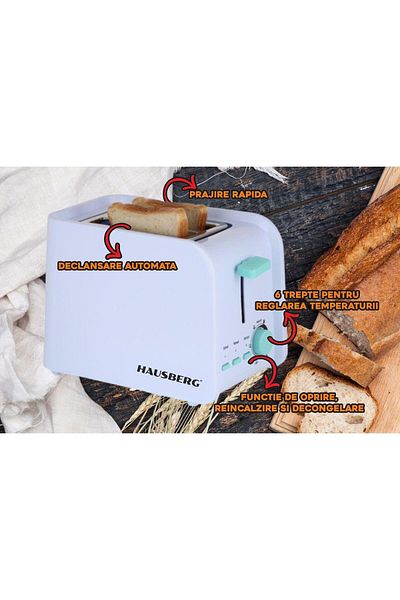 Hausberg Topinkovač HB-195BL, 750 W, 2 plátky, funkce rozmrazování, funkce ohřívání, 6 rychlostí