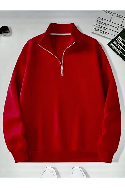 BLYDE LAYY Half Zipper Unprinted Red Sweatshirt
