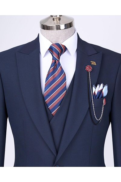 TerziAdemAltun Italian Style Slim Fit Men's Jacket Vest Pants Suit Navy Blue T12994