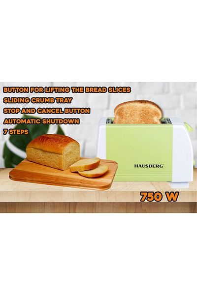 Hausberg Topinkovač HB-150VR, 750 W, 2 plátky, 7 teplotních nastavení, automatické vypnutí, zelený