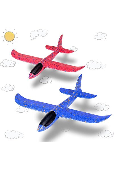 KanatGo Mavi & Kırmızı Köpük Uçak 2'li Set – Hafif ve Dayanıklı El Planörü, Elle Fırlatılan Uçan Oyuncak