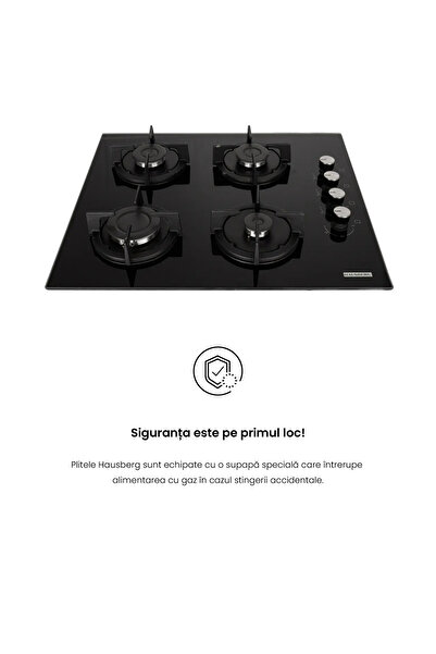 Hausberg Built-in hob HB-567NG, Gas, 4 burners, GAS safety system, Cast iron grill, Glass