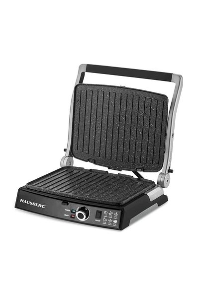 Hausberg Grill electric HB633RS, 2000-2200 W, placi antiaderente, 30x24.5 cm, termostat, Rosu