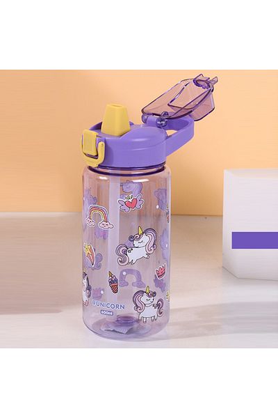 Choice Purple 600ml Children Cartoon Animal Water Bottle Cup With Straw Portable Student Anti-falling Water