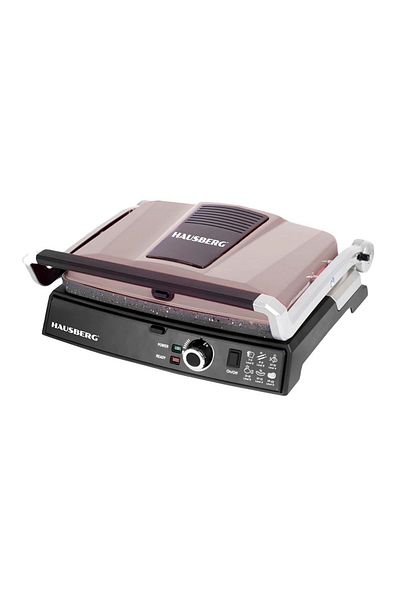Hausberg Grill Electric Hb633go, 2000-2200 W, Placi Antiaderente, 30x24.5 Cm, Termostat, Rose Gold