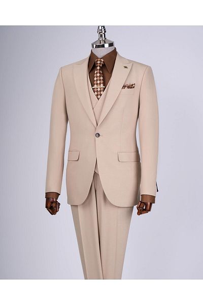 TerziAdemAltun Italian Style Slim Fit Men's Jacket Vest Pants Suit Camel T12995