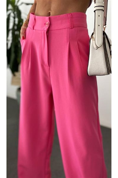 Stil Sepeti Women Pink Double Pleated High Waist Palazzo Pants Tl- 100080074