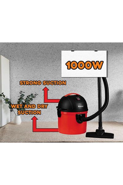 Hausberg Multifunkční vysavač HB-2095RZ, mokré i suché vysávání, 1000 W, 15 l, HEPA filtr, červeno-černý